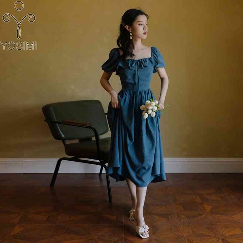 YOSIMI Blue Long Women Dress Vintage Summer Short Sleeve A-line Mid-calf Ruffles Square Neck Puff Party Dresses Midi 210604
YOSIMI Blue Long Women Dress Vintage Summer Short Sleeve A-line Mid-calf Ruffles Square Neck Puff Party Dresses Midi 210604