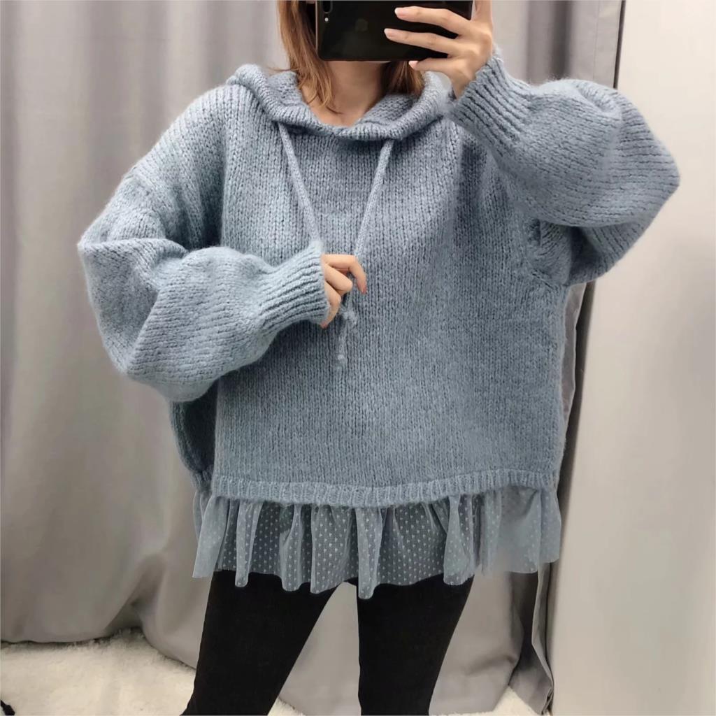 Winter oversize hooded Sweatshirts Women Knitted Pullovers casual Long Sleeve hoodies korean Chic Tops 210521