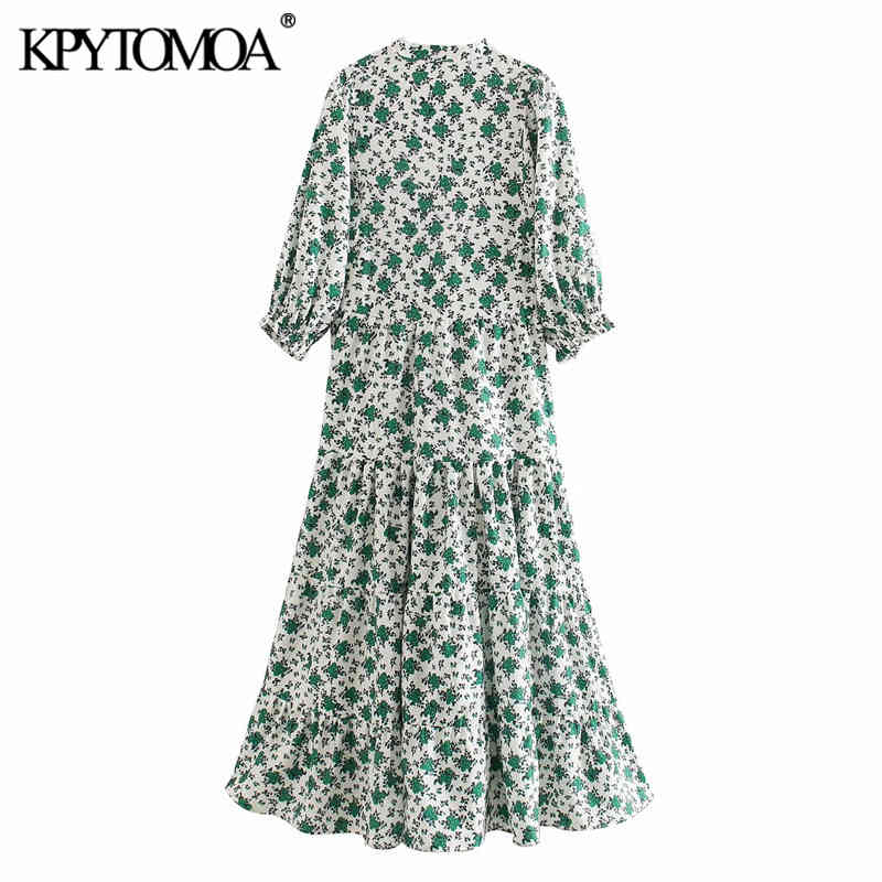 Women Elegant Fashion Flroal Print Midi Dress O Neck Half Sleeve Female Dresses Vestidos Mujer 210420