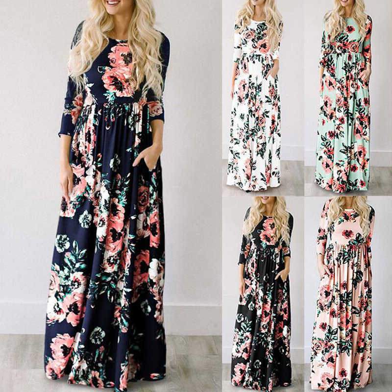 Women Summer Floral Print Maxi Dress White Boho Beach Dress Women Evening Party Long Dress Plus Size Vestidos Female 210806