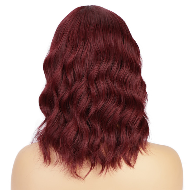 High quality wine red temperature silk short curly wig synthetic wigs