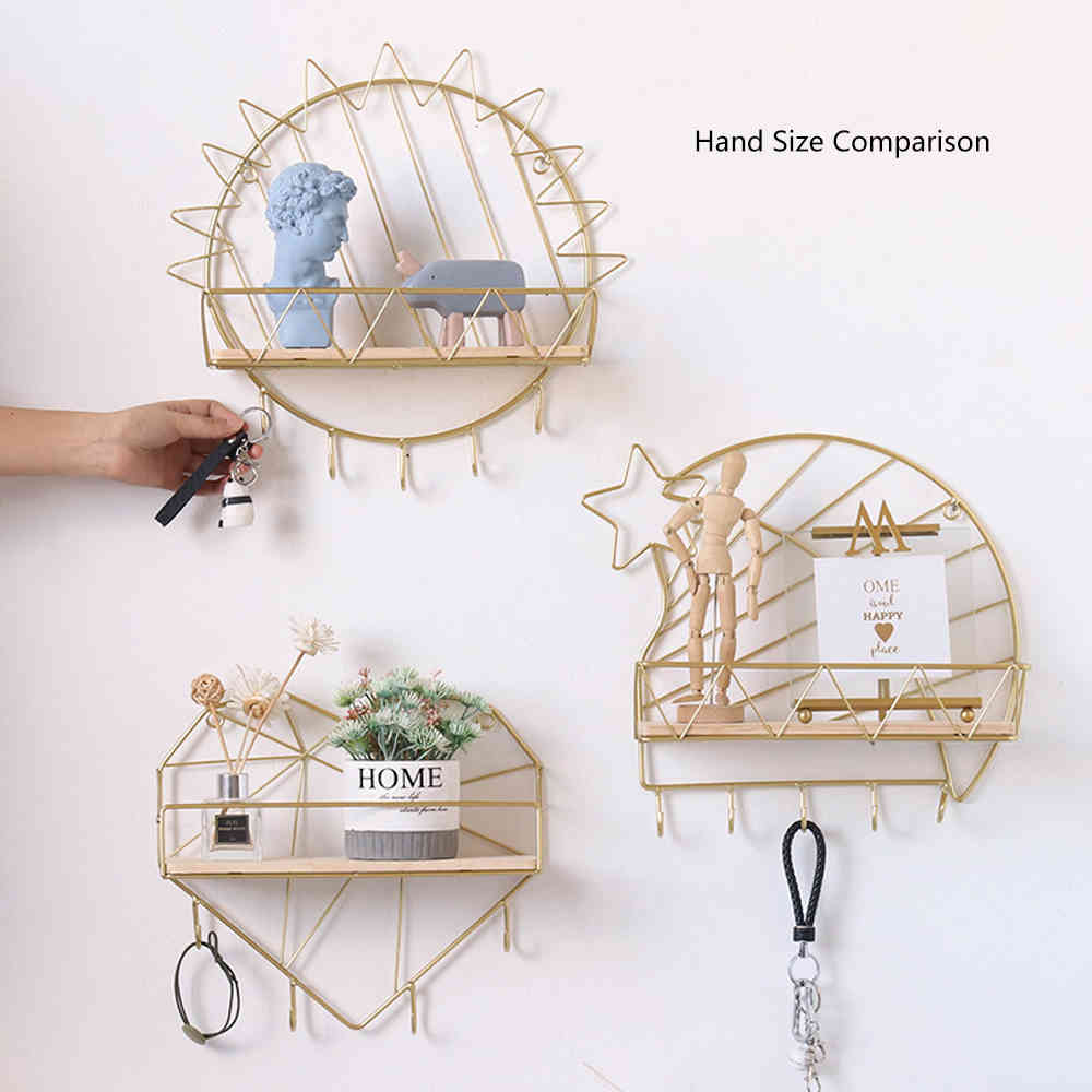 Wall Hanging Storage Rack Iron Art Display Shelf Living Room Decorative Frame Key Holder For Office Home Accessory