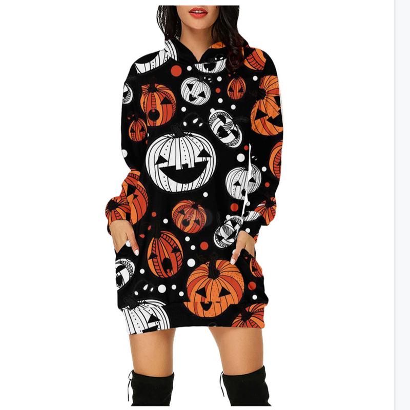 Casual Dresses 2021 Halloween Pritting Hooded Sweatshirt O-neck Dress Elegant Women Party Autumn Winter Fashion Streetwear, Black
Casual Dresses 2021 Halloween Pritting Hooded Sweatshirt O-neck Dress Elegant Women Party Autumn Winter Fashion Streetwear, Black