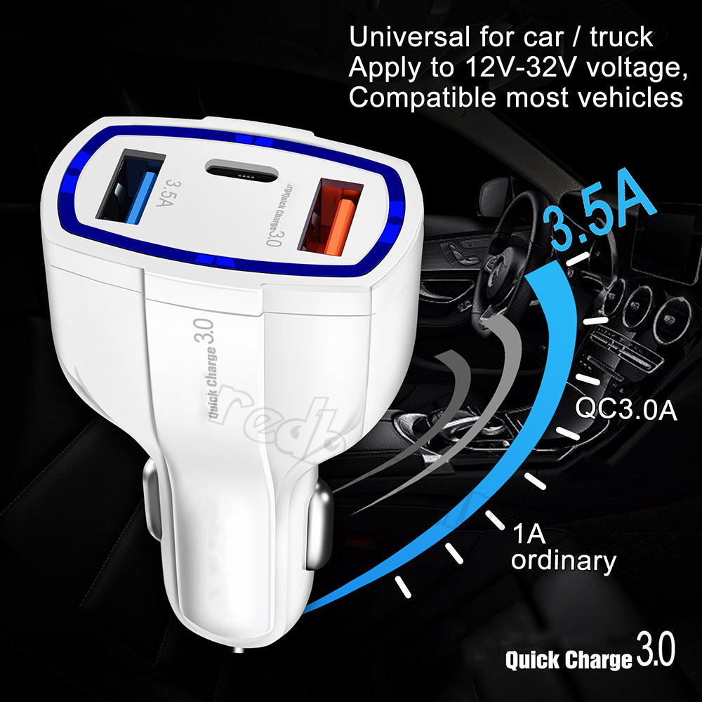 3Ports Type c PD Car Charger Fast Quick Charging 7A 35W vehicle Car Chargers USb-C Power adapter For Iphone 12 13 14 15 samsung S22 S23 htc android ph