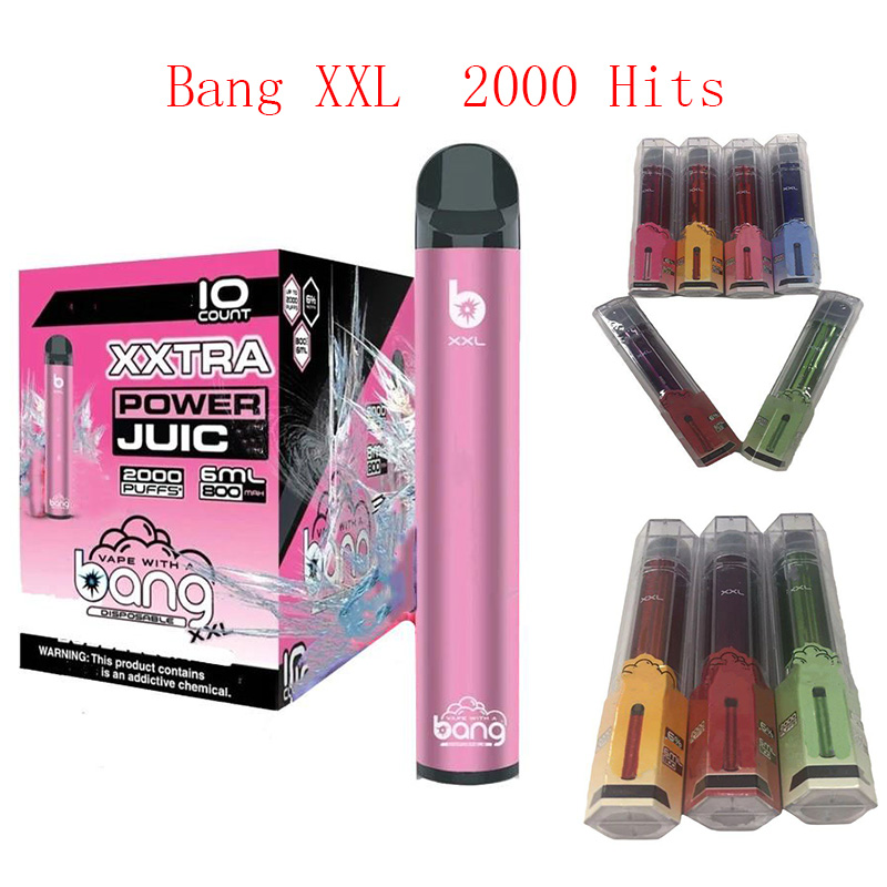 Bang XXL Disposable Vape Pen 10 Colors Cigarette 2000 Puffs 800mAh Battery 6ml Pods E Cartridge Vapors retails packing
Bang XXL Disposable Vape Pen 10 Colors Cigarette 2000 Puffs 800mAh Battery 6ml Pods E Cartridge Vapors retails packing