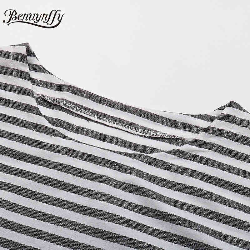 O-Neck Loose Striped Mini Dresses Summer Women Short Sleeve Holiday Casual Fashion Korean style Dress Vestidos 210510