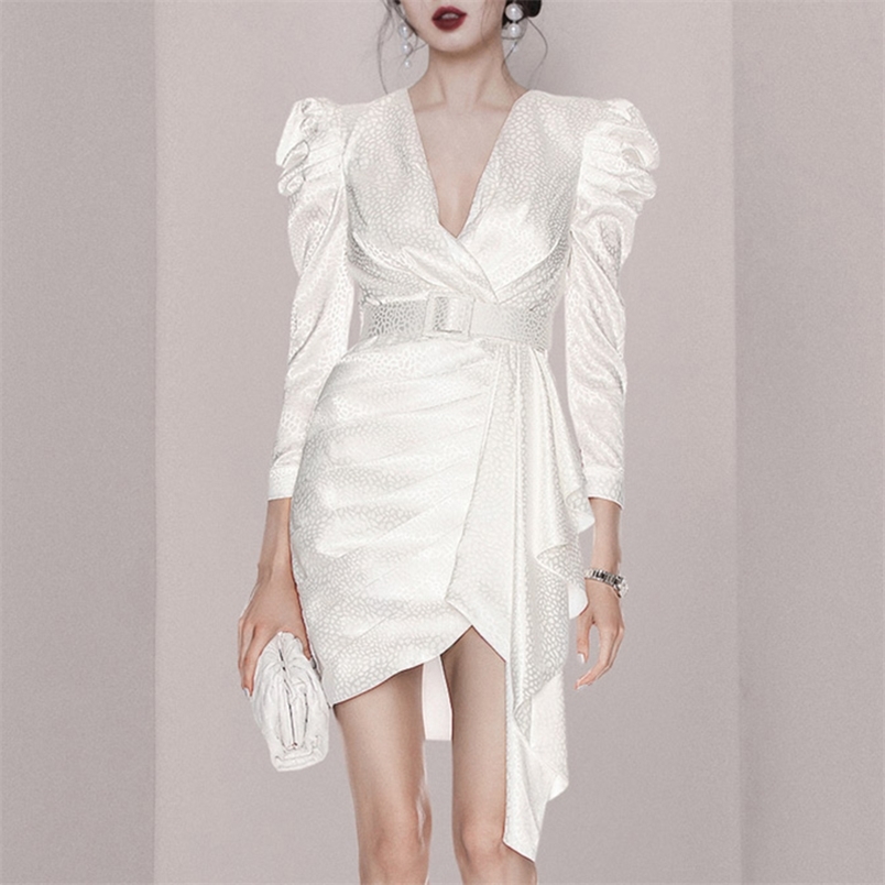 Elegant Women Sexy V-Neck Puff Sleeve Irregular Dress Spring Office OL High Waist Bodycon Party Vestidos Femme 210519, White
Elegant Women Sexy V-Neck Puff Sleeve Irregular Dress Spring Office OL High Waist Bodycon Party Vestidos Femme 210519, White