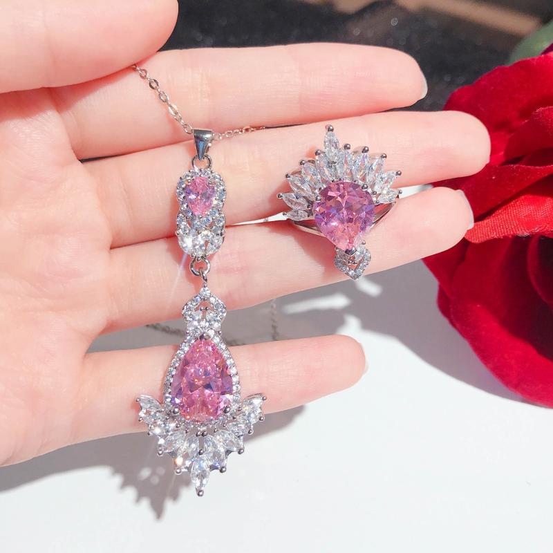 Earrings & Necklace Foydjew Water Drop Pink High Carbon Diamond Wedding Jewelry Set 925 Sterling Silver Gift For Women
Earrings & Necklace Foydjew Water Drop Pink High Carbon Diamond Wedding Jewelry Set 925 Sterling Silver Gift For Women