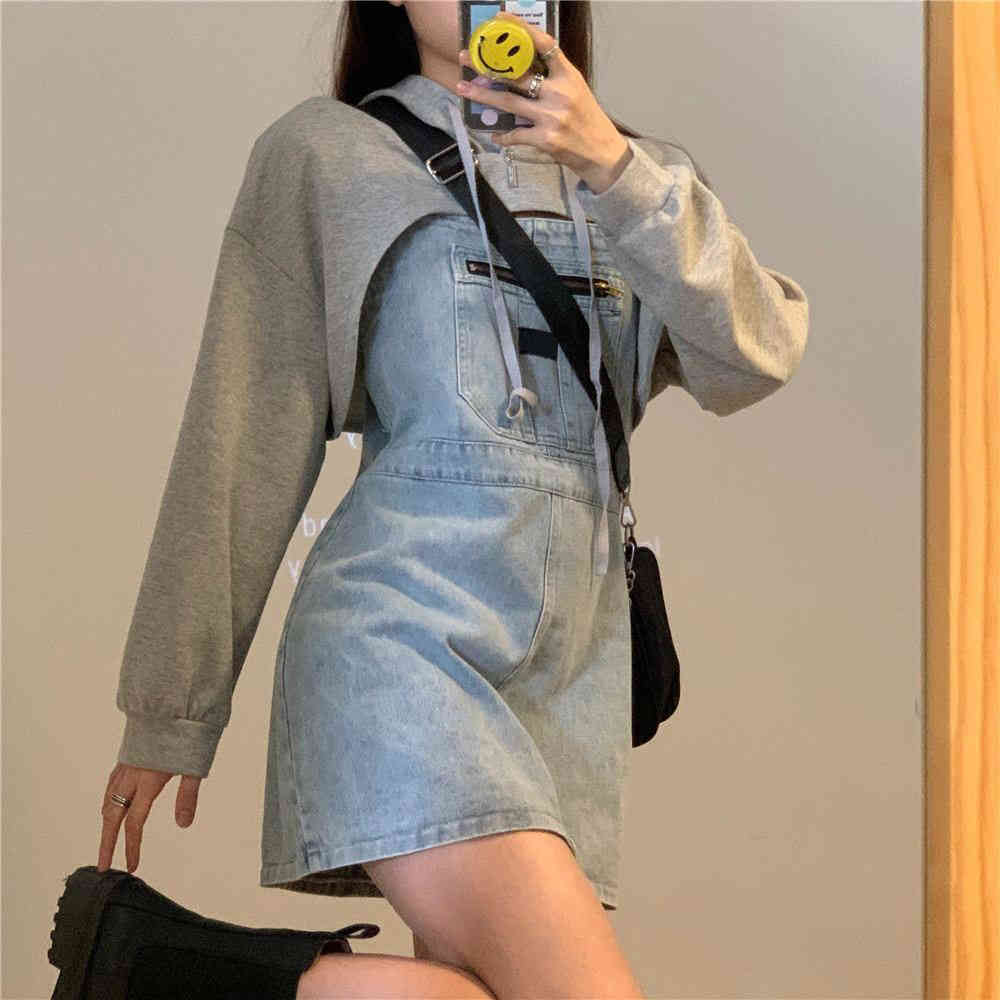 Denim Y2k Dress Women Streetwear Casual Long Sleeve Party Mini Jean Dress Female Elegant Dress Korean Autumn Chic 210521