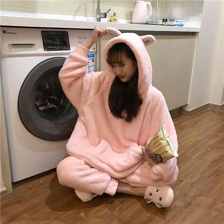 Winter Thick Warm Pajamas Sets For Women Sleepwear Homes Clothing Pajama Home Wear Womens Pyjamas Set Velvet Pants Nightwear 210423