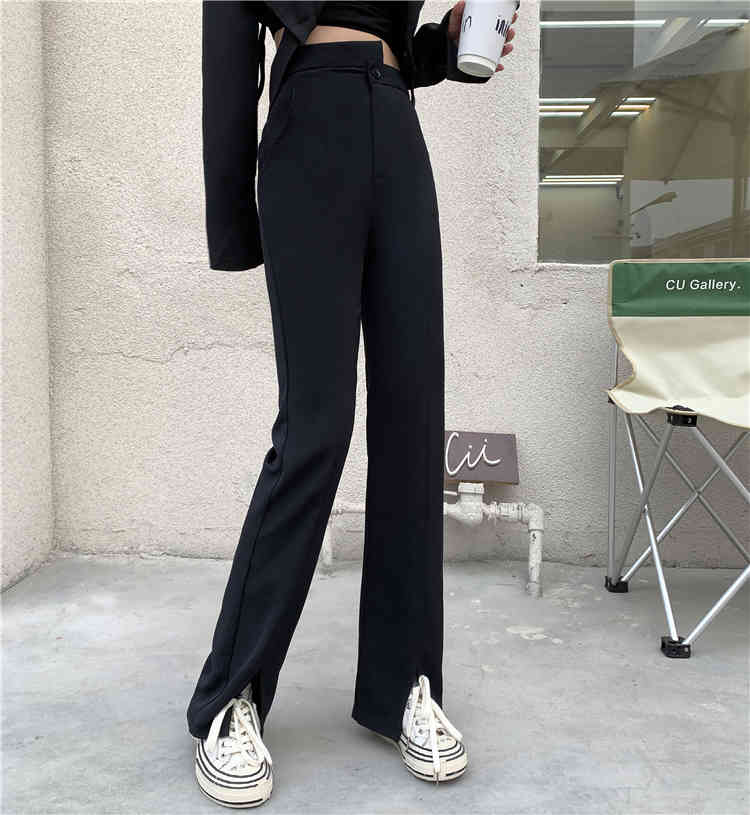 Pants & Capris Straight Tight Black High-waisted Flared Pant Women Oversize Mujer Pantalones All-match Sexy Street Retro 210429