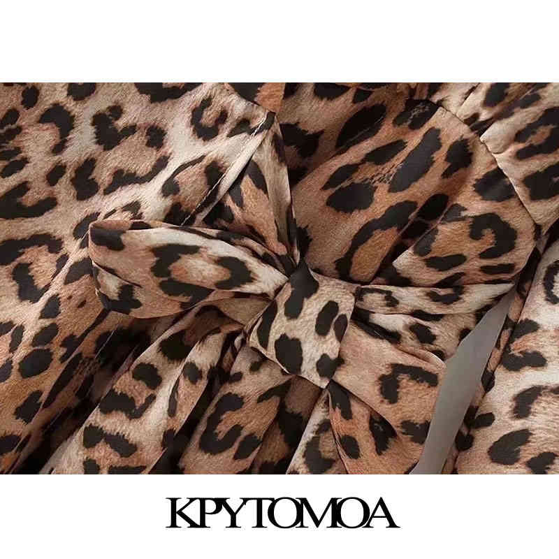 Women Sexy Fashion With Belt Leopard Print Wrap Playsuits Vintage V Neck Long Sleeve Female Jumpsuits Mujer 210416