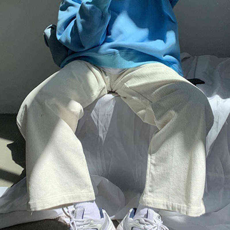 Beige Corduroy Wide Leg Pant Korean Style Soft Girl Pink Spring Plus Size Black Trousers For Female Oversize 211124Z