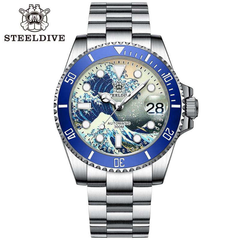 Wristwatches Steeldive SD1953J Stainless Steel Men's Watch 300M Waterproof Mechanical The Great Wave Off Kanagawa Diving, 53j-bl blue
Wristwatches Steeldive SD1953J Stainless Steel Men's Watch 300M Waterproof Mechanical The Great Wave Off Kanagawa Diving, 53j-bl blue
