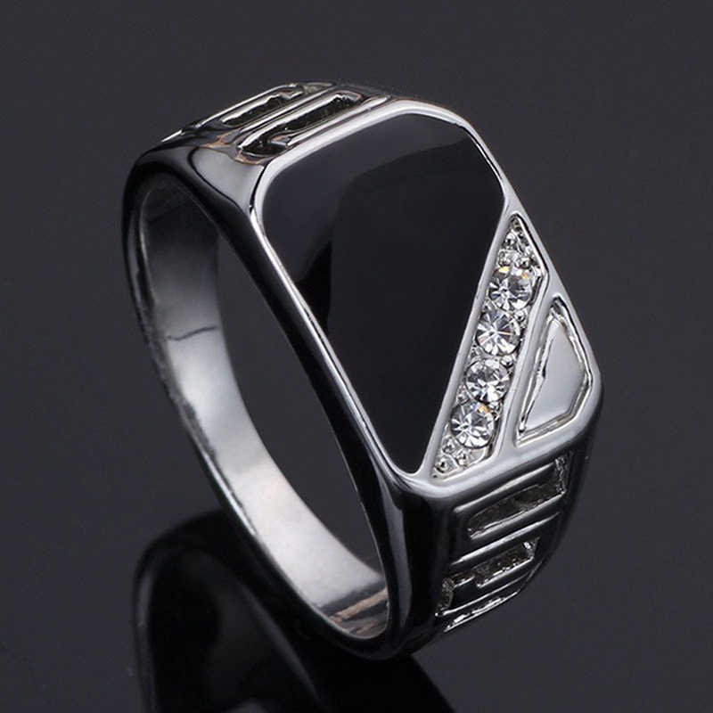 Band Rings Rhinestone Wedding Ring Fashion Male Jewelry Classic Gold Color Black Enamel Rings for Men Christmas Party Gift Cocktail Ring G230213