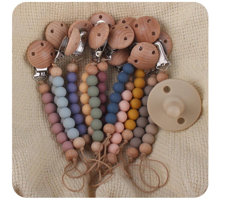 INS baby Safty Wooden Silicon Soothers & Teethers Beads Ball Design Health Care Teething Pacifier Anti-drop Chain Infant Suitable For 0-3Months