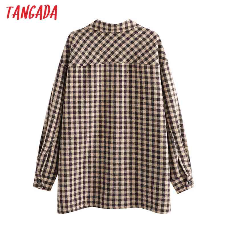 Women Plaid Jacket Turn Down Collar Ladies Long Sleeve Loose Oversize Boy Friend Coat QJ130 210416