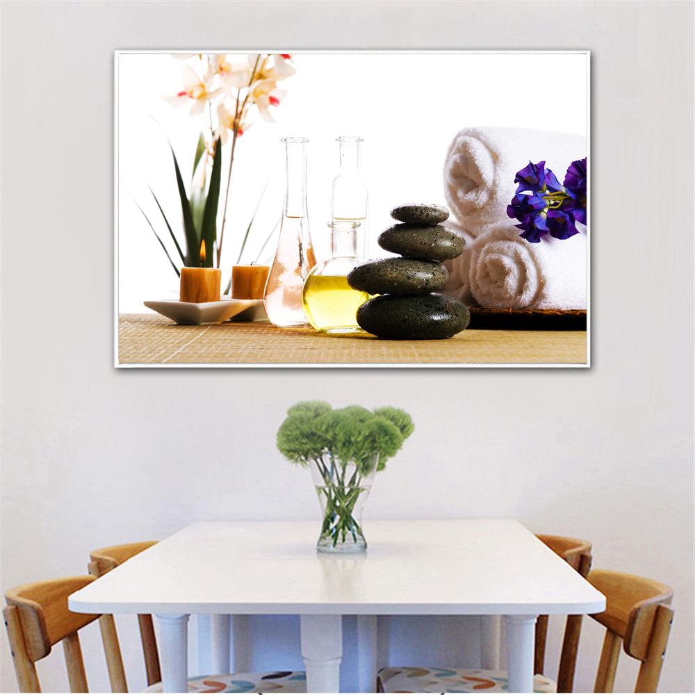 Modern Wall Art Spa Stones Zen Canvas Painting Candles Orchid Flower Poster Wall Pictures for Bathroom Decor Home Decor Cuadros