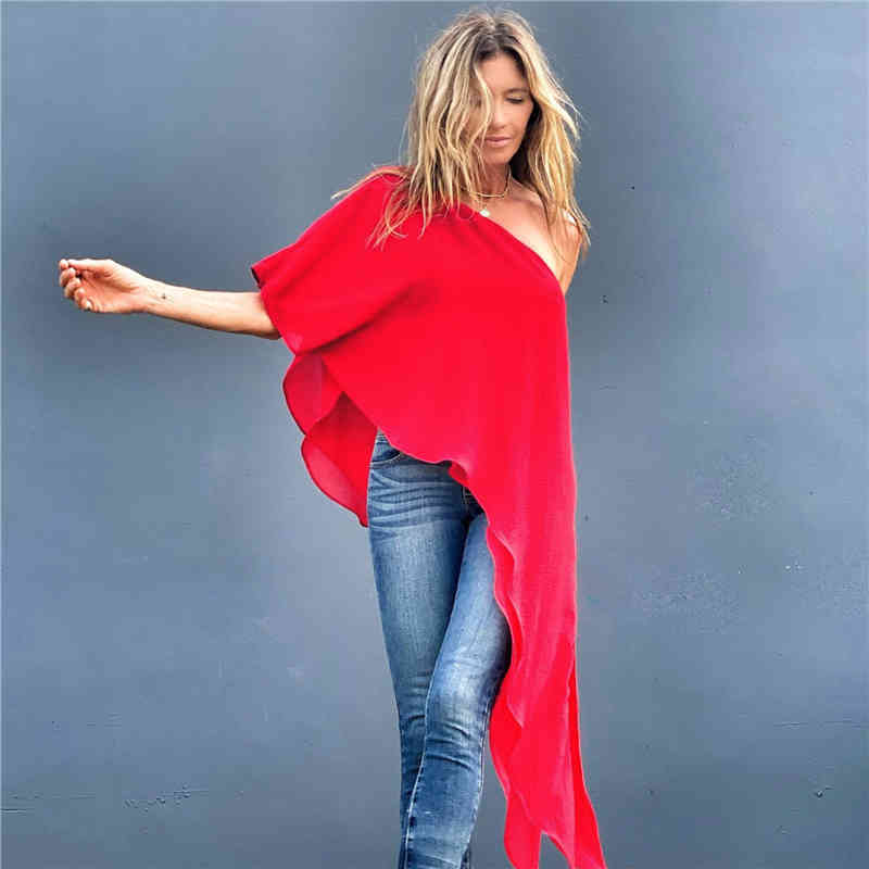 Sexy One Shoulder Bikini Cover-ups Elegant Plus Size Tops Summer Clothing For Women Beach Wear Swim Suit A868 210420