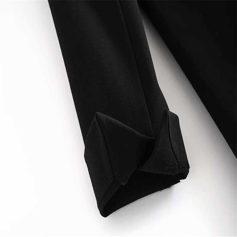 Za Vintage Black Blazer Dress Women Long Sleeve Shoulder Pads Office Lady Dresses Female Chic Front Button Wrap Vestido 210602