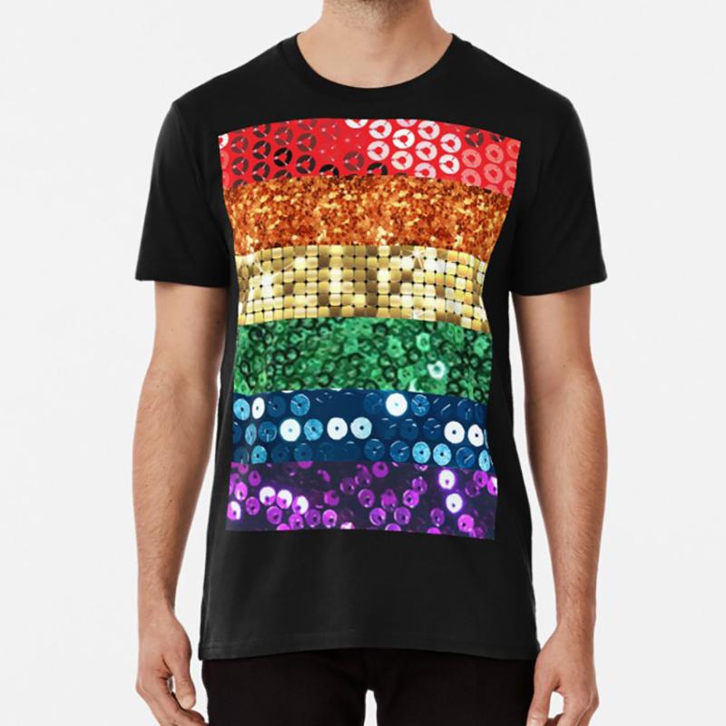 Sequin Pride Flag T Shirt Glitter Gay Rainbow Men's T-Shirts, White;black