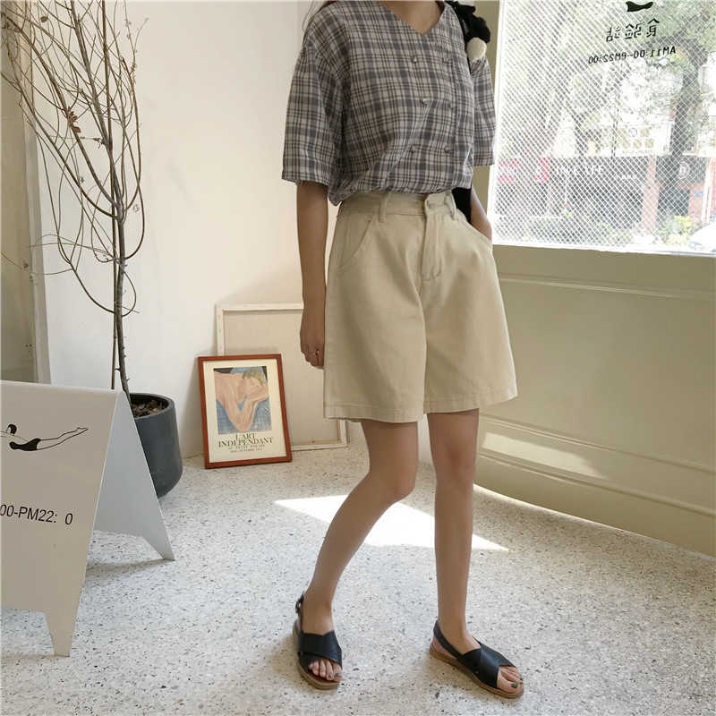 Korean casual women loose straight solid color Knee Length high waist large size short men fashion Vintage Wide Leg Pants 210608