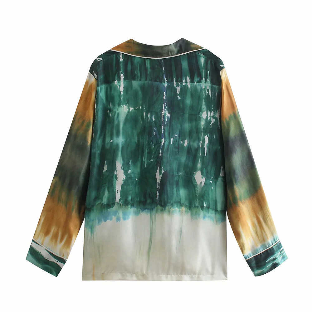 XEASY Summer Women Vintage Two-Piece Set Tie Dye Single-Breasted Shirt Elastic High Waist Casual Trousers Pants 210930