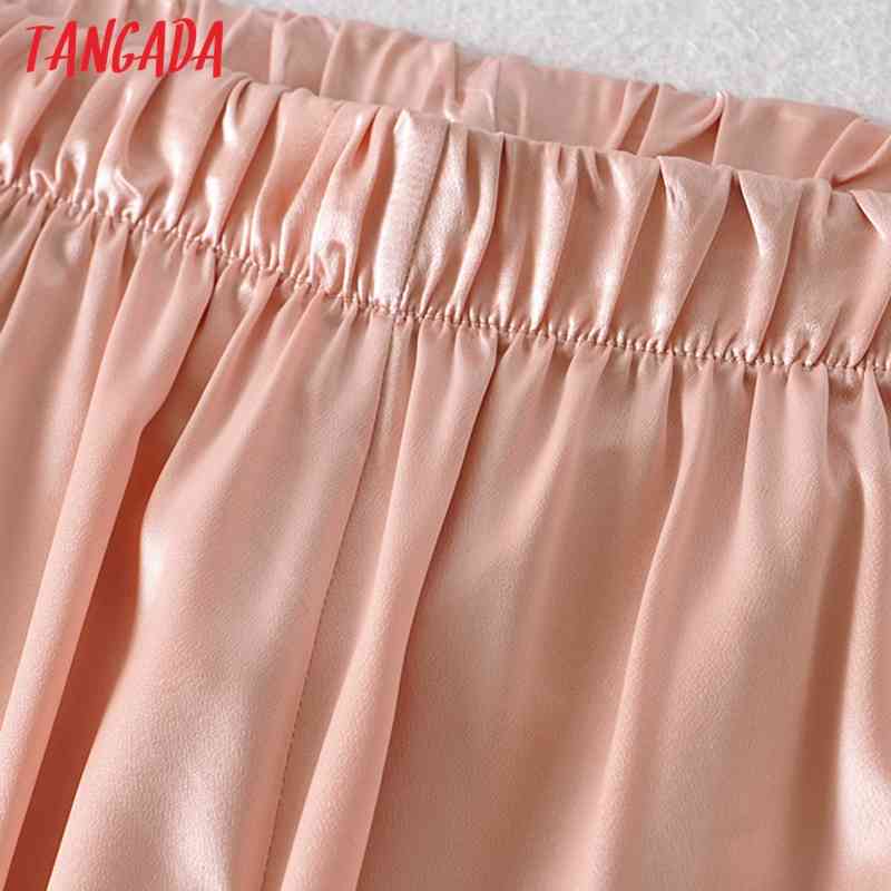 Women's Solid Pink Satin Shirt Pants Fashion Suit 2 Piece Set AI31 210416