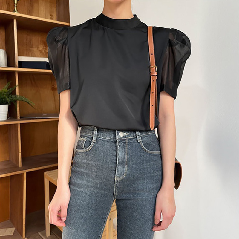 Nomikuma Puff Short Sleeve Women Blouse Spring Summer New Pullover Shirt Causal O-neck Femme Elegant Blusas Top 6E618 210427