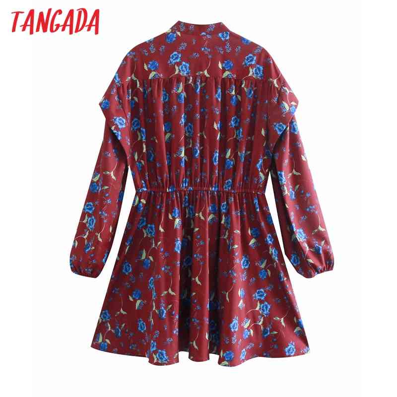 Fashion Women Flowers Print Shirt Ruffles Long Sleeve Office Ladies Mini Dress 2W78 210416