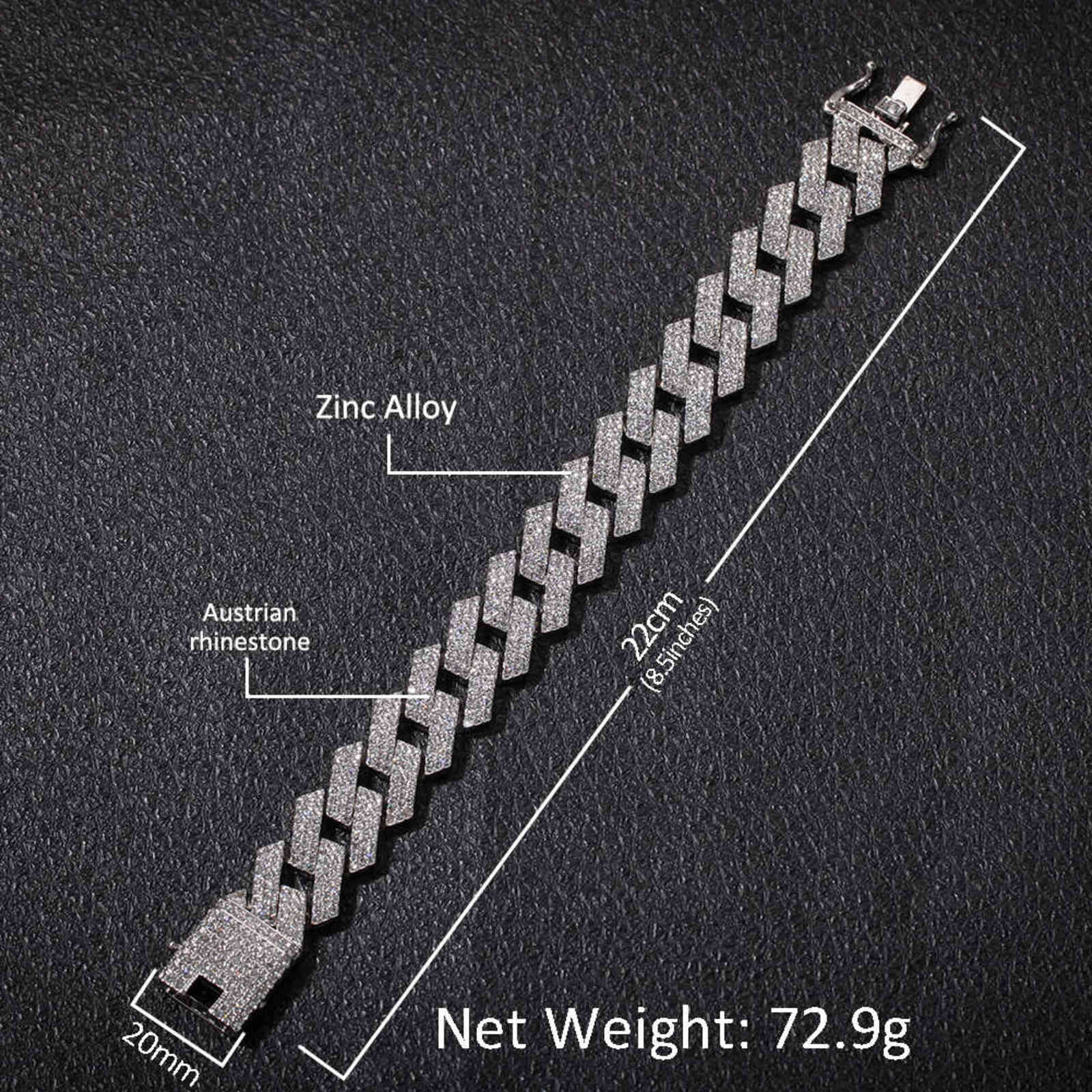 THE BLING KING 20mm Miami Prong Cuban Link Bracelet 3 Row Full Iced Out s 7inch 8inch Mens Hiphop Jewelry 211124