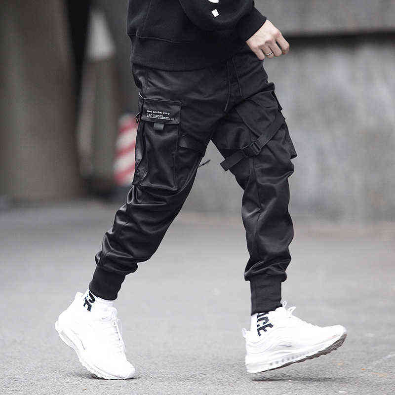 QIWN Man Cargo Pants Black Autumn Casual Men's Hip-hop Anime Joggers Men 211112