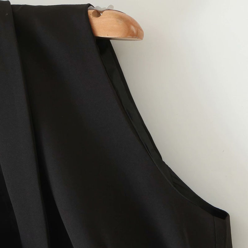 Black Lapel Sleeveless with Belt Chic Women's Vest Double-breasted Fashionable Casual Vacation Female Vest 210507