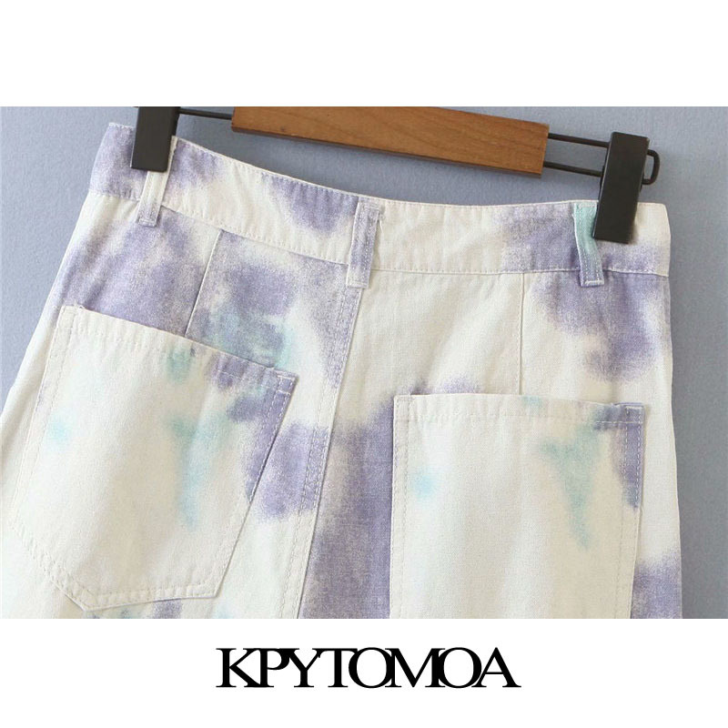 Women Chic Fashion Tie-dye Print Side Pockets Pants High Waist Zipper Fly Female Ankle Trousers Mujer 210420