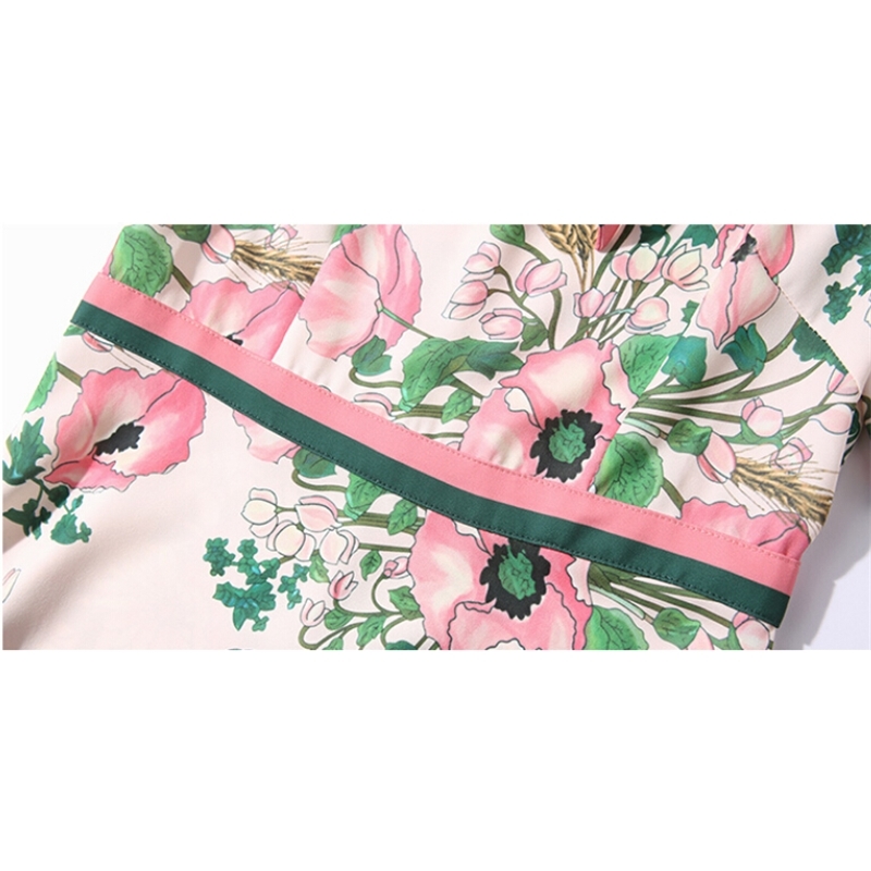 Fashion Runway Foral Print Women Dress Bow O Neck Summer Dresses Sexy Holiday Vintage Elegant Vestidos 210520