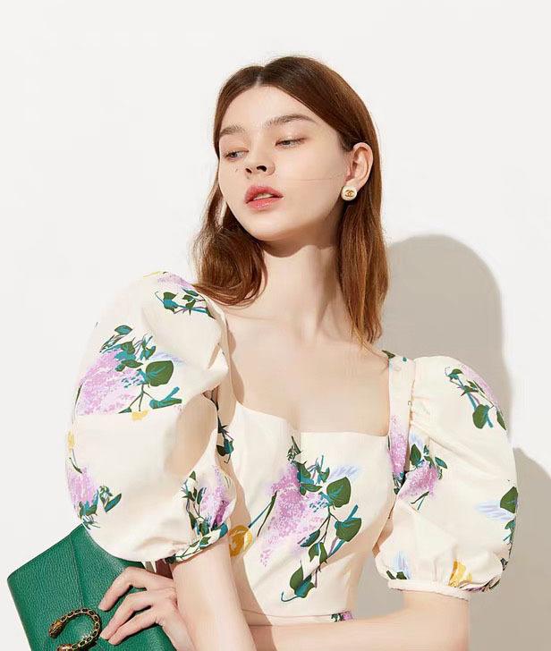 Retro Women Burgundy Dress Vintage Floral Printed Backles Square Collar Puff Sleeve Sexy Lady Midi Dresses Vestidos 210421