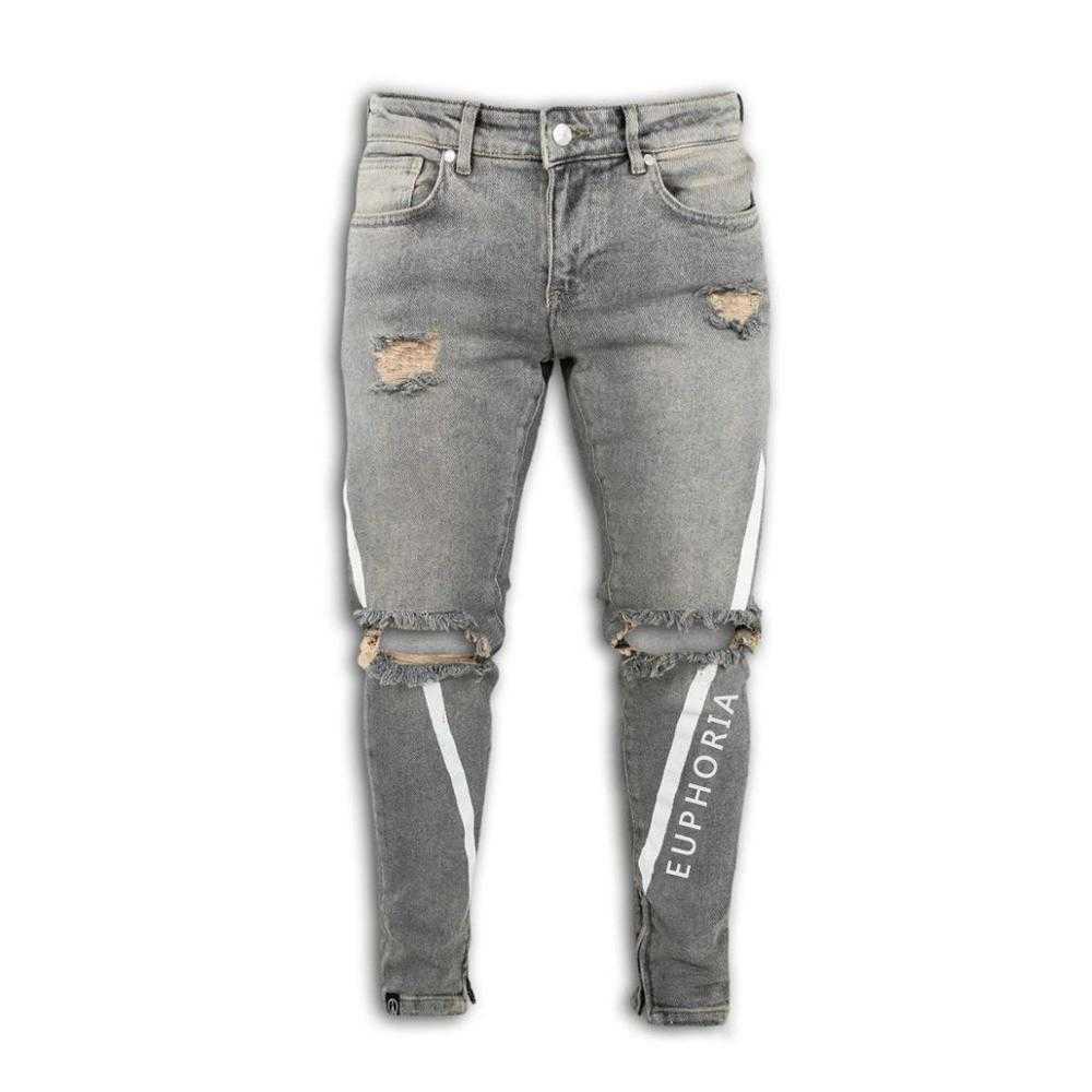Men's Jeans Skinny Ripped Stretch Slim Elastic Denim Pants Male Hip Hop Side stripe Trousers Letters Decorate Slim Pencil jeans X0621