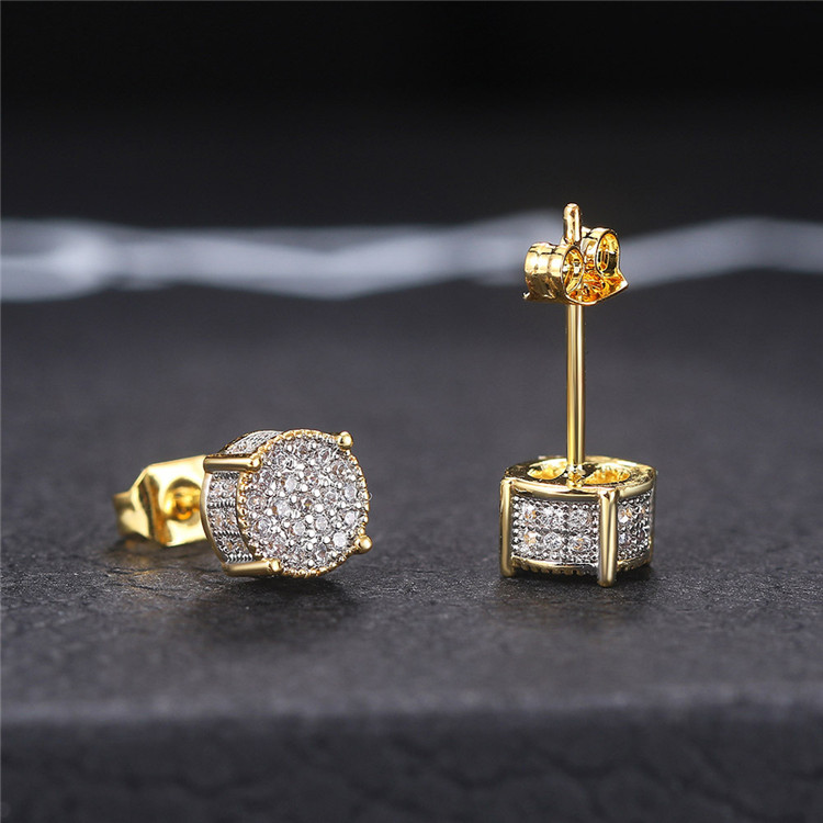 Hiphop full CZ diamond micro stud earrings for men hipster goldplated jewelry