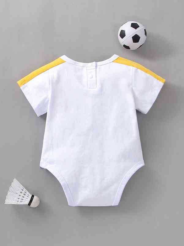 Baby Slogan & Soccer Print Contrast Side Seam Bodysuit SHE