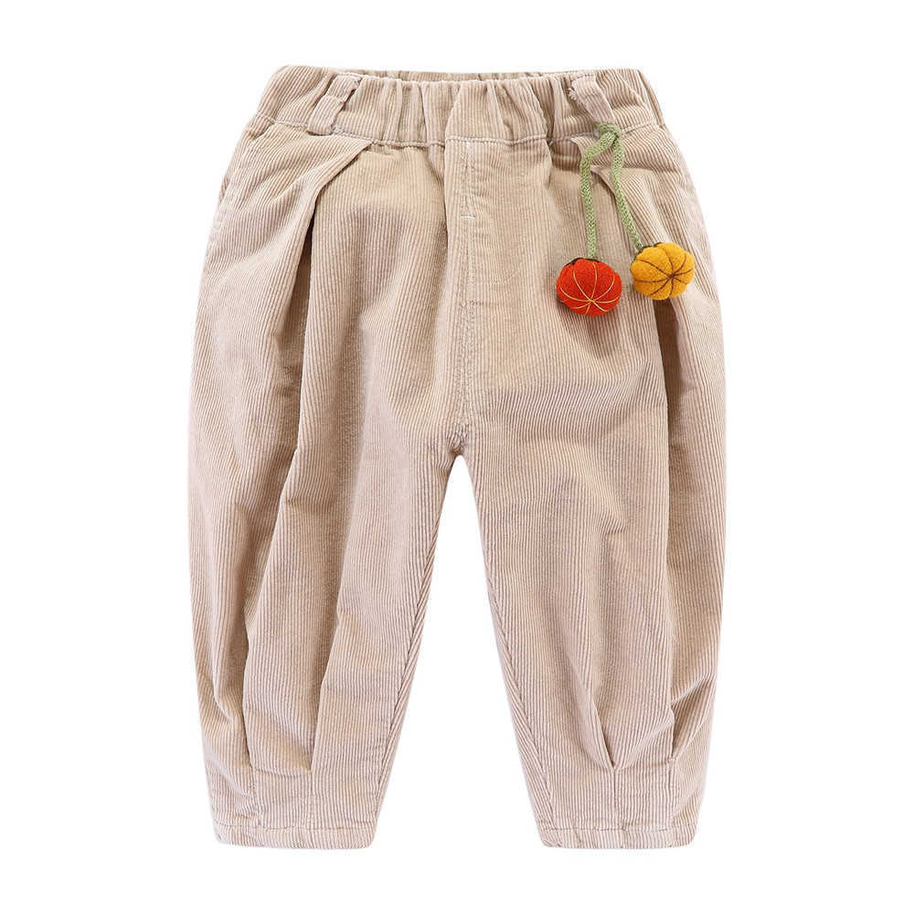 Mudkingdom Baby Girls Corduroy Pants Jogger Comes with Plush Pumpkin Pendant Solid Soft Elastic Waist Harem 210615
