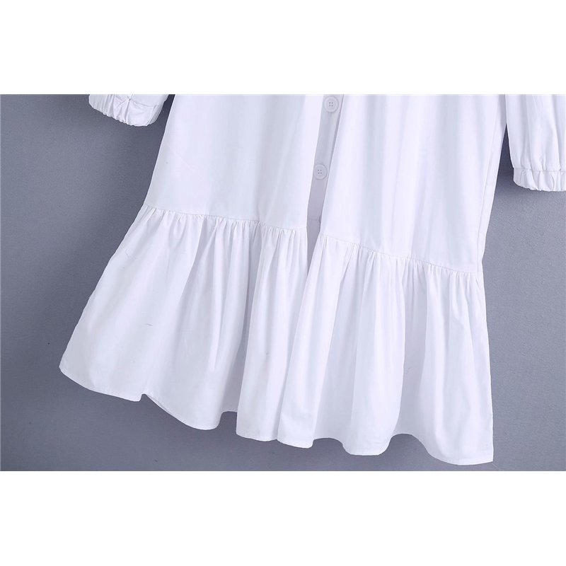 Sweet Women Solid White Loose Dresses Fashion Ladies Patchwork Draped Vestidos Streetwear Female Chic Button Dress 210430