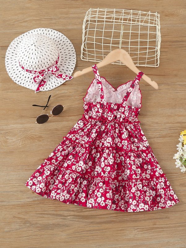 Toddler Girls Ditsy Floral Layered Hem Cami Dress With Headband SHE