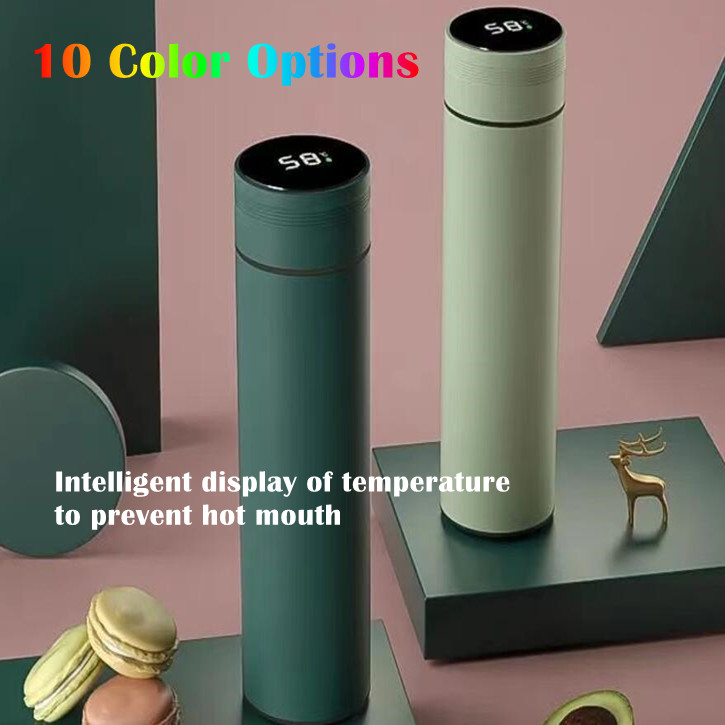 Vacuum Cup with Temperature Display Tea Brewing Coffee Car Cup 16.2oz 480ml Stainless Steel Water Bottle Macaron Color Style