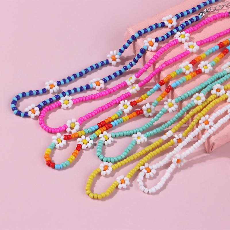 Chokers Bohemian Colorful Seed Bead Flower Choker Necklace Statement Short Collar Clavicle Chain For Women Jewelry Bijoux