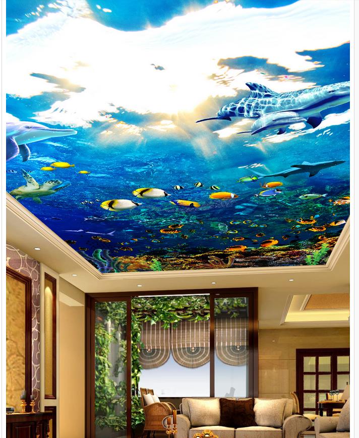 3d murals wallpaper for living room Sea World Dolphin Ceiling 3d customized wallpaper
