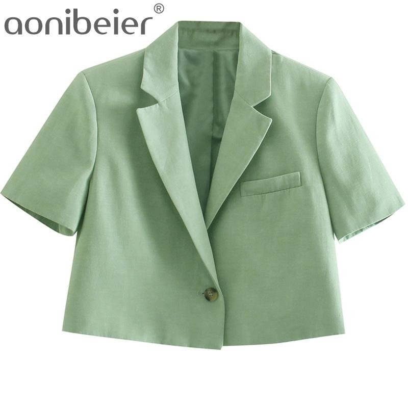 Summer Short Sleeve Notched Collar Cropped Blazer Fresh Green Linen Thin Women Jacket Single Button Straight Top 210604, Shorts
Summer Short Sleeve Notched Collar Cropped Blazer Fresh Green Linen Thin Women Jacket Single Button Straight Top 210604, Shorts
