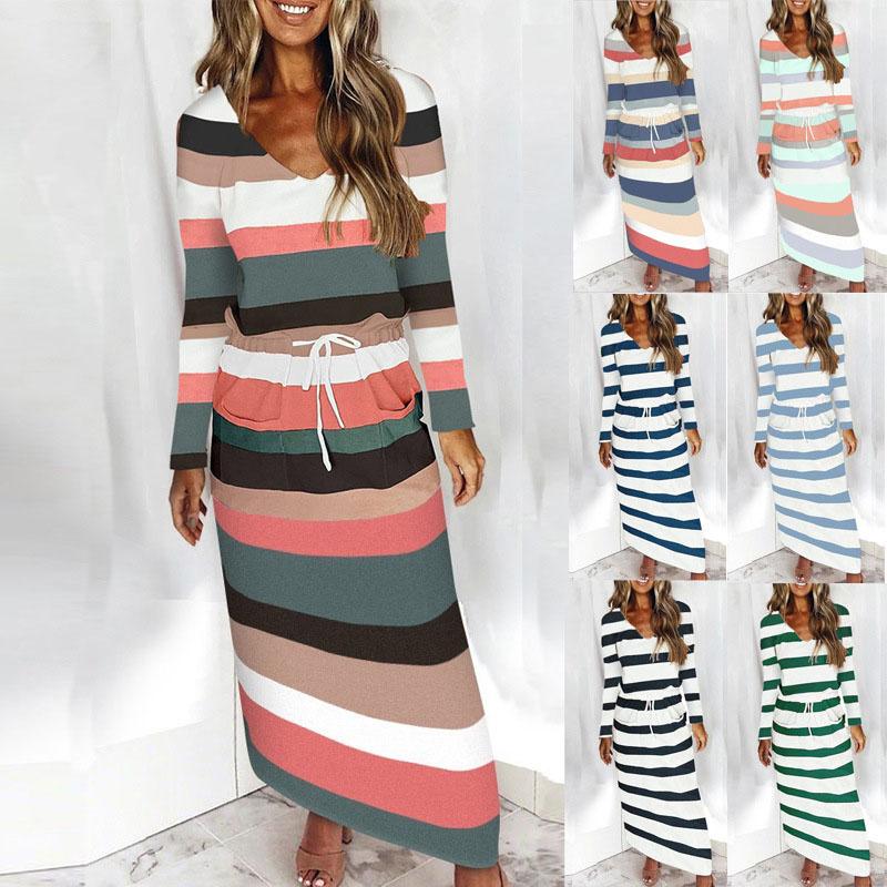 Casual Dresses 2021Autumn Colorful Stripe Print Drawstring Long Dress Hedging One-Shoulder Sleeve Pocket Maxi Party Mujer, Pink
Casual Dresses 2021Autumn Colorful Stripe Print Drawstring Long Dress Hedging One-Shoulder Sleeve Pocket Maxi Party Mujer, Pink