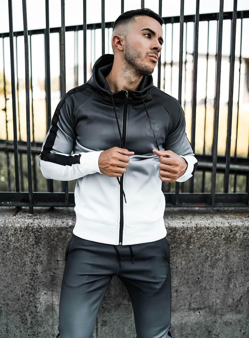 spring autumn Tracksuits European version sports fitness men's quick-drying elastic two piece set gradient man suit, Lake blue gradient gray
spring autumn Tracksuits European version sports fitness men's quick-drying elastic two piece set gradient man suit, Lake blue gradient gray