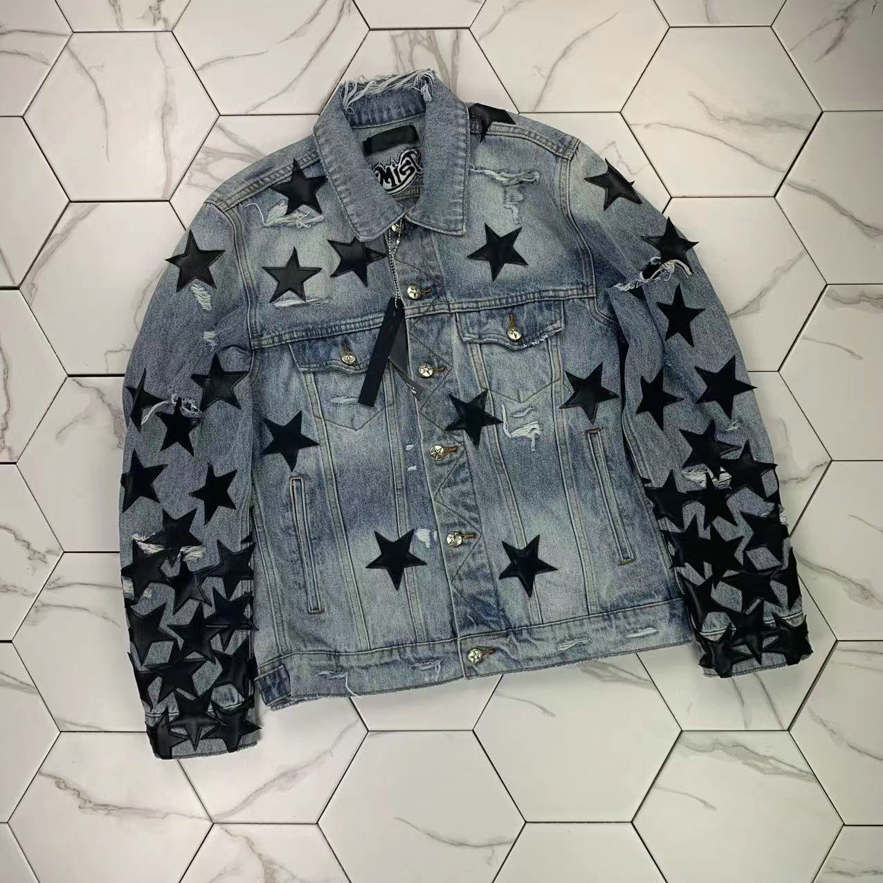 Mens High Street Jackets Fashion Denim Coat leather star denim jacket Casual Hip Hop Designer Jacket For Male Size -XL, Blue
Mens High Street Jackets Fashion Denim Coat leather star denim jacket Casual Hip Hop Designer Jacket For Male Size -XL, Blue