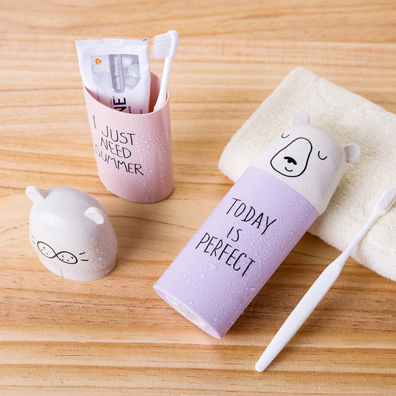 1 PC Potable Plastic Toothbrush Holder Cartoon Travel Necessary Toothpaste Storage Cup Bathroom Accessories Set Water Bottle